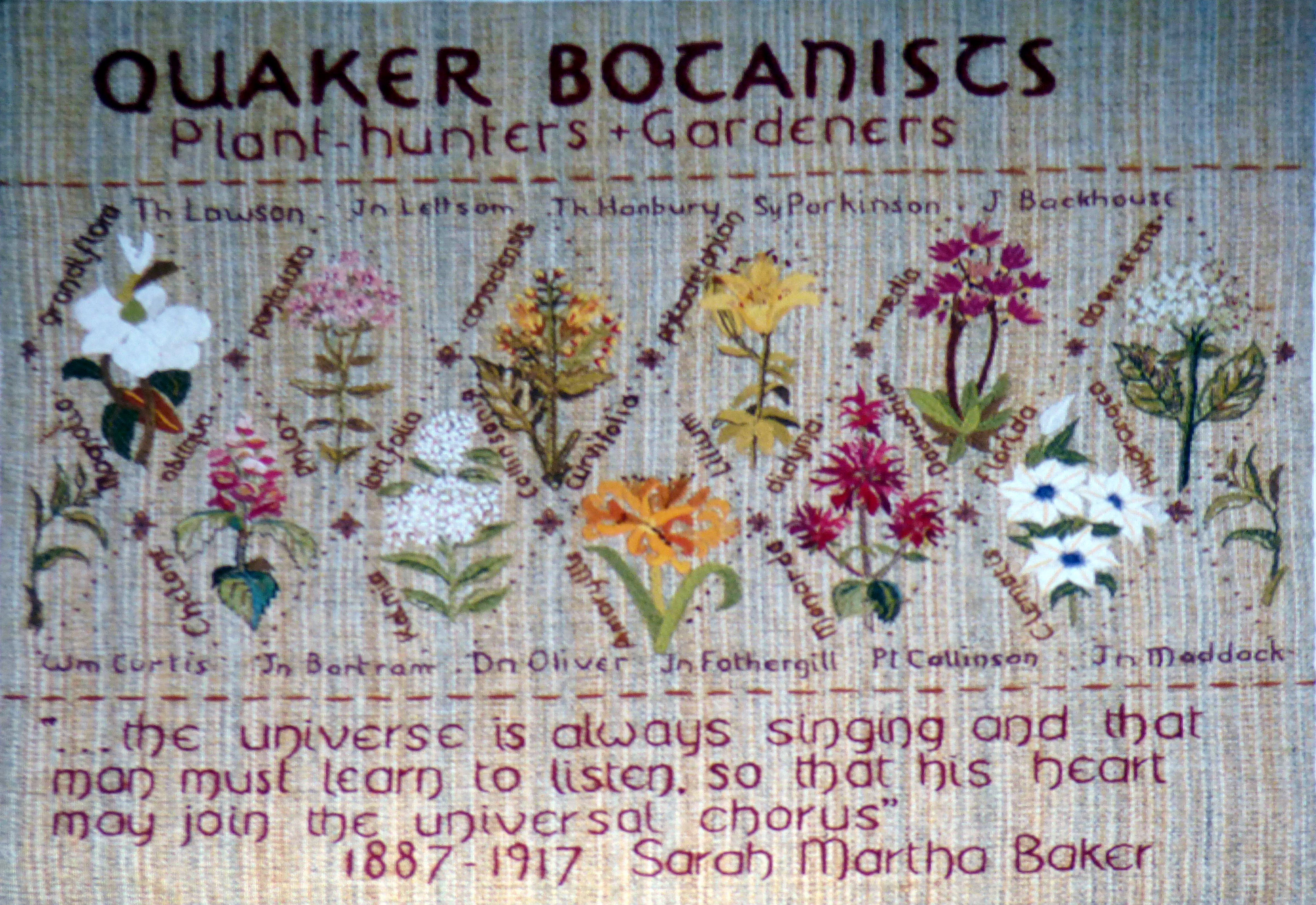 slide showing a panel from the Quaker Tapestry