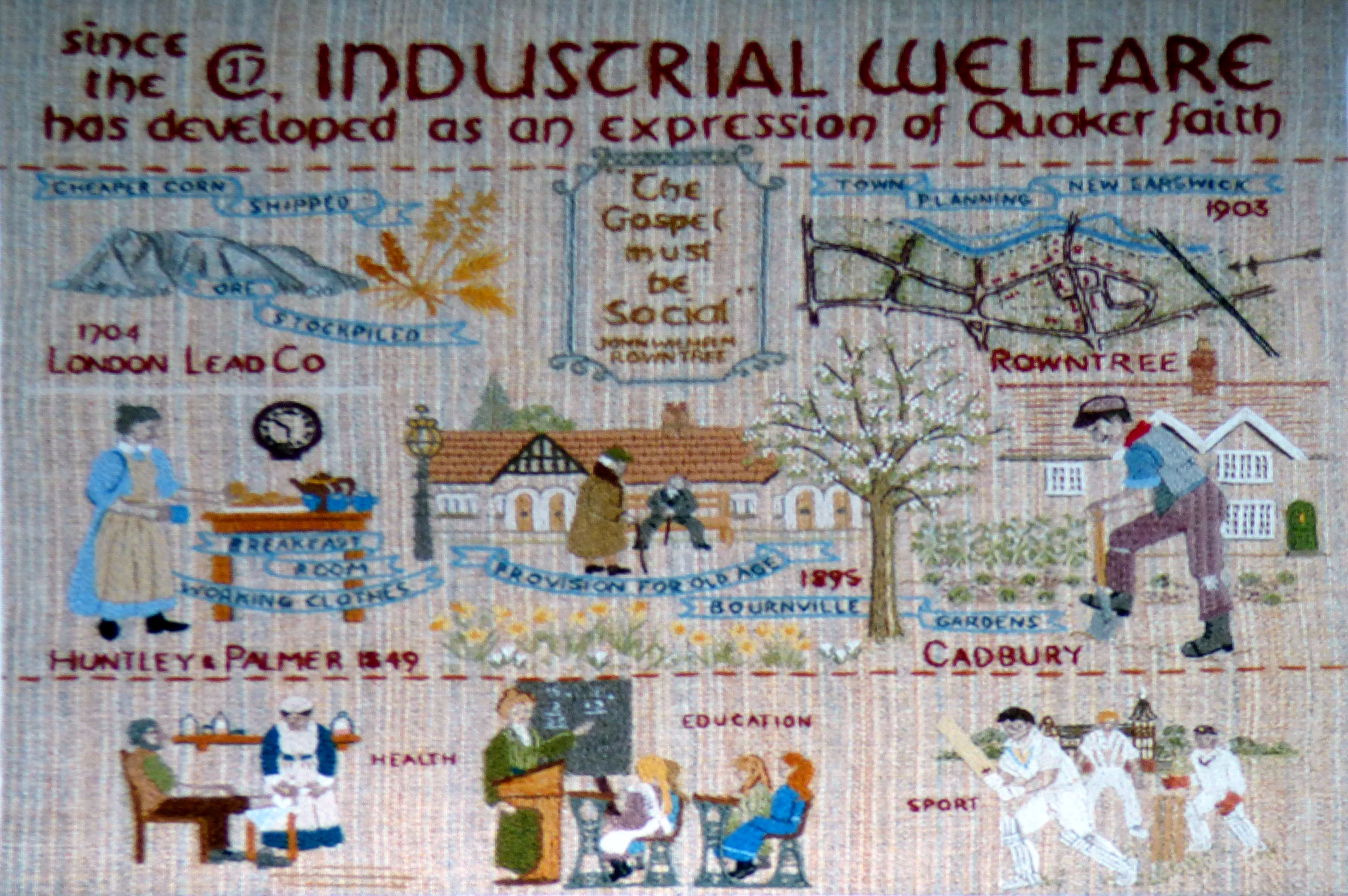 slide showing a panel from the Quaker Tapestry