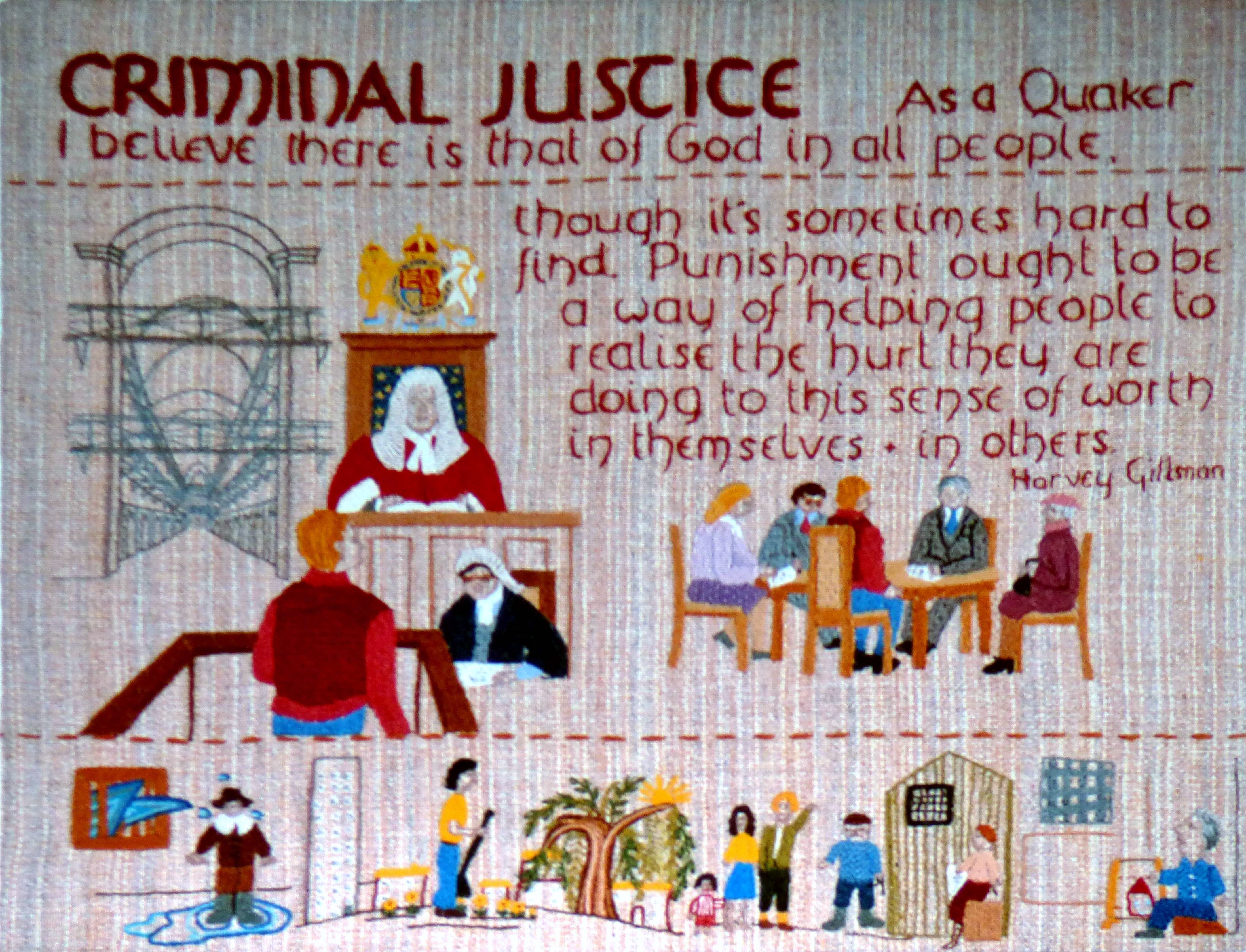 slide showing a panel from the Quaker Tapestry