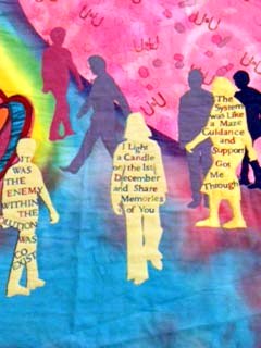 detail of QUILT by Liz Shelbourne to commemorate 30 years of World Aids Day