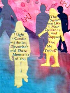 detail of QUILT by Liz Shelbourne to commemorate 30 years of World Aids Day