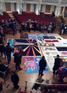 QUILT by Liz Shelbourne displayed with others in St Georgaes Hall Liverpool to commemorate 30 years of World Aids Day
