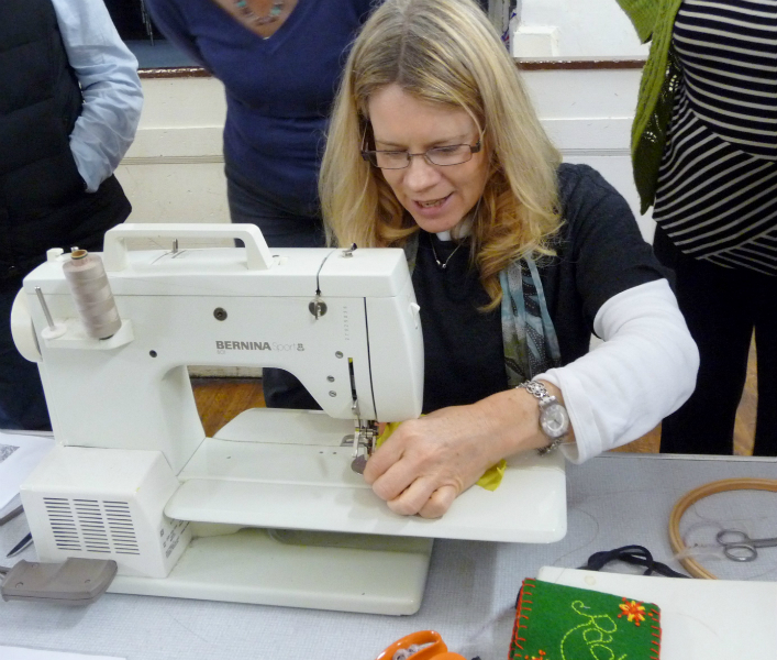 Rachel Davies demonstrating machine embroidery