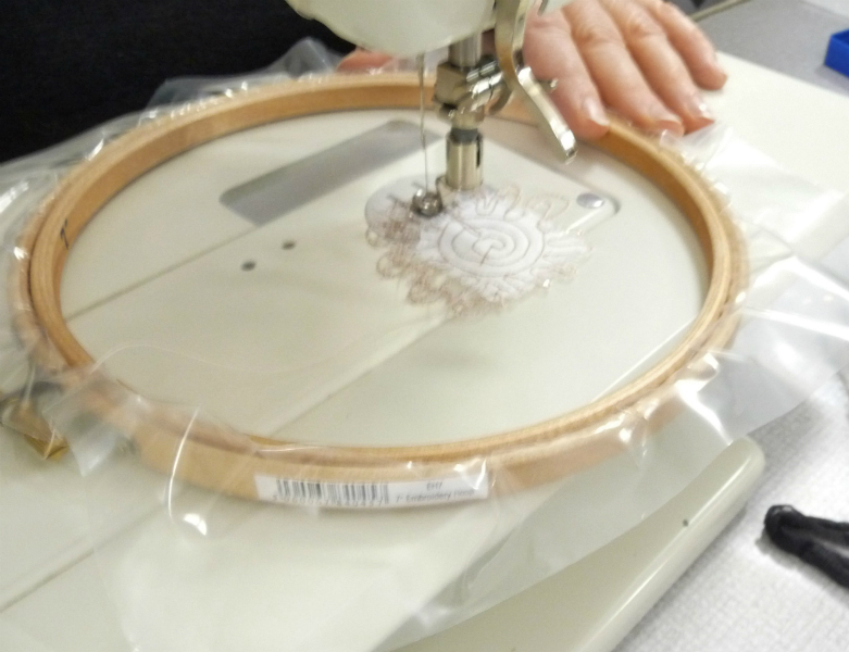 Rachel Davies demonstrating free machine embrioidery