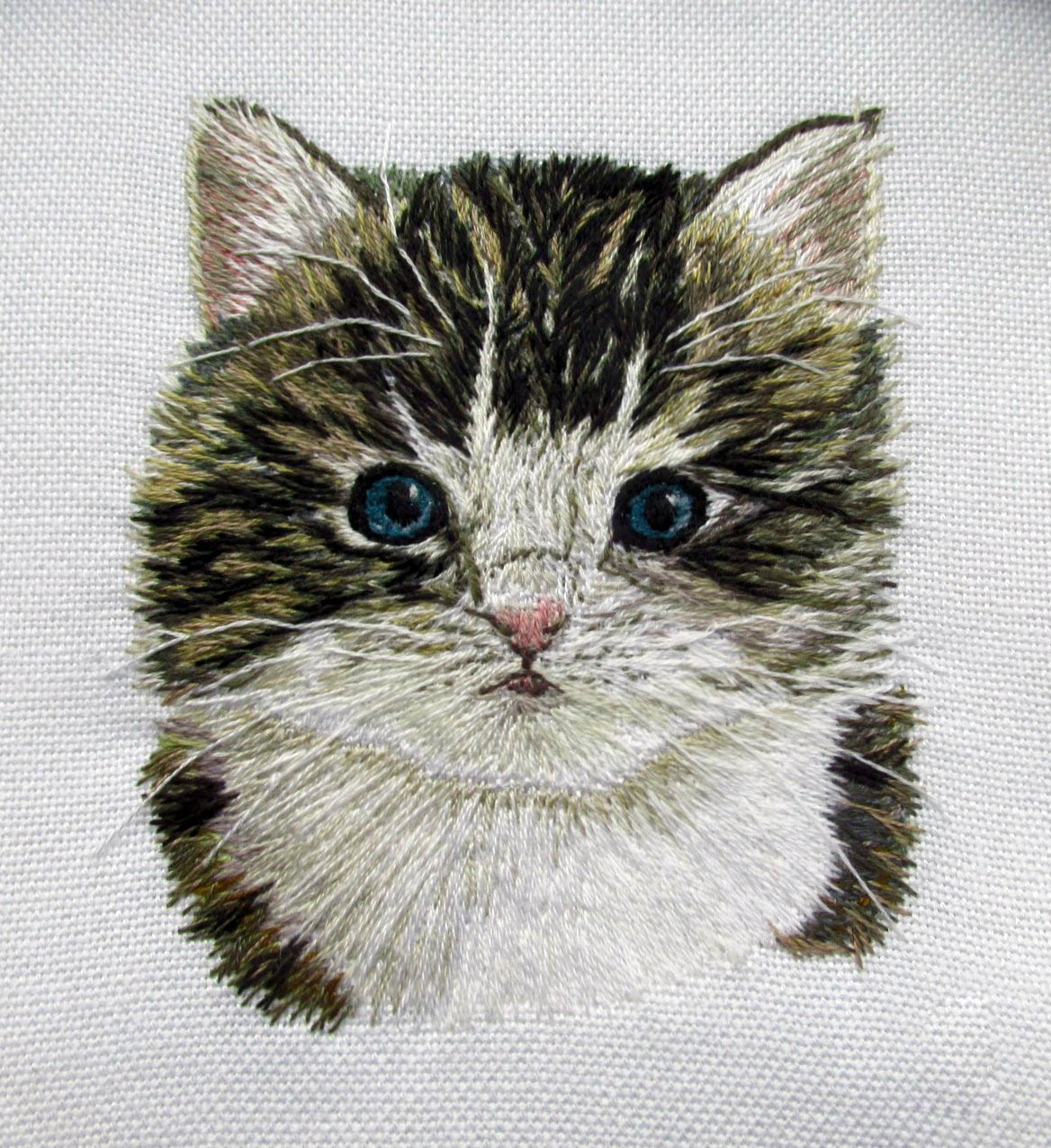 3rd Prize Winner, ALL YOU NEED IS THE LOVE OF A CAT! by Patricia Blincoe,Rochdale branch, needle painting with added embroidery stitches, Rose Bowl competition 2021