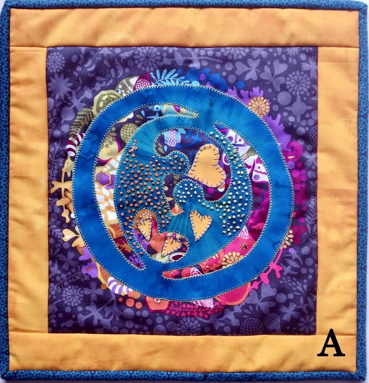 CONNECTION, art quilt with hand and machine embroidery, applique, Rose Bowl competition 2021
