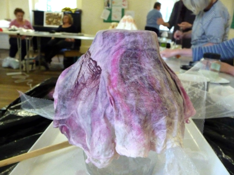 this vessel has had coloured silk fibres incorporated before the final layer