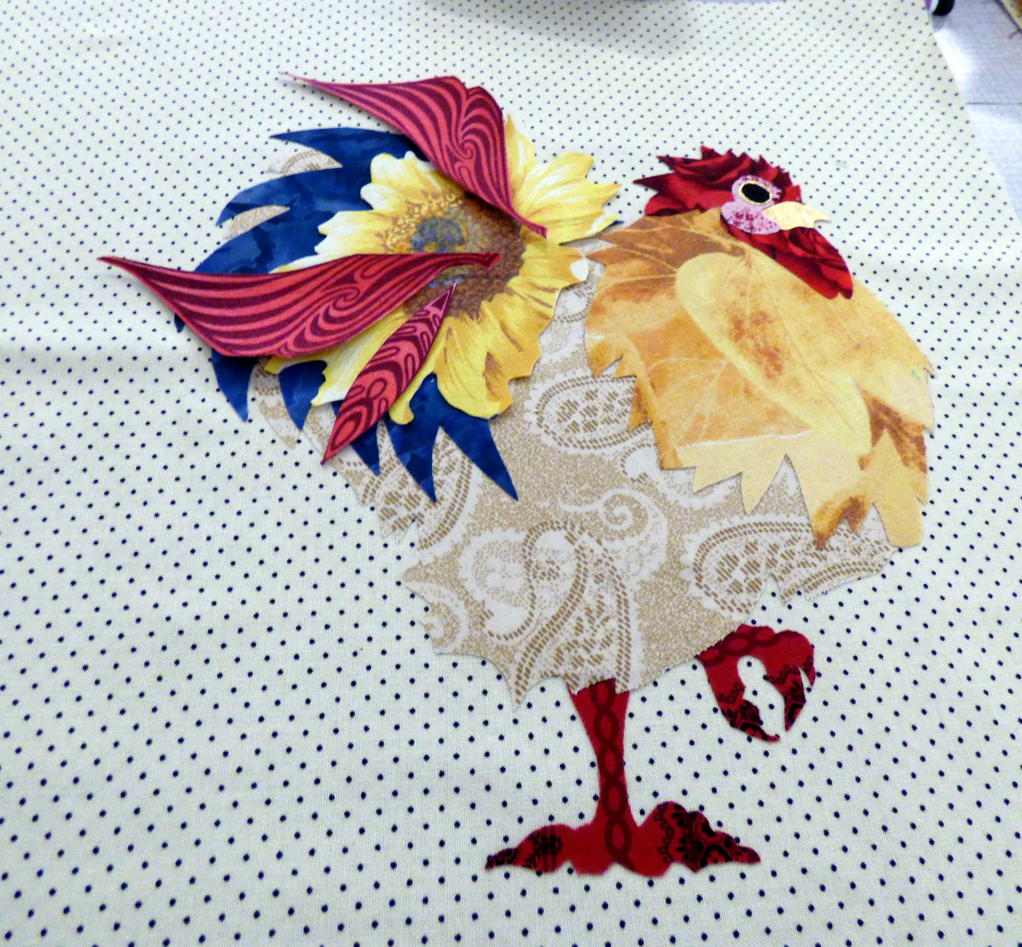 student's work in progress at Raw Edge Applique workshop with Lizzie Wall