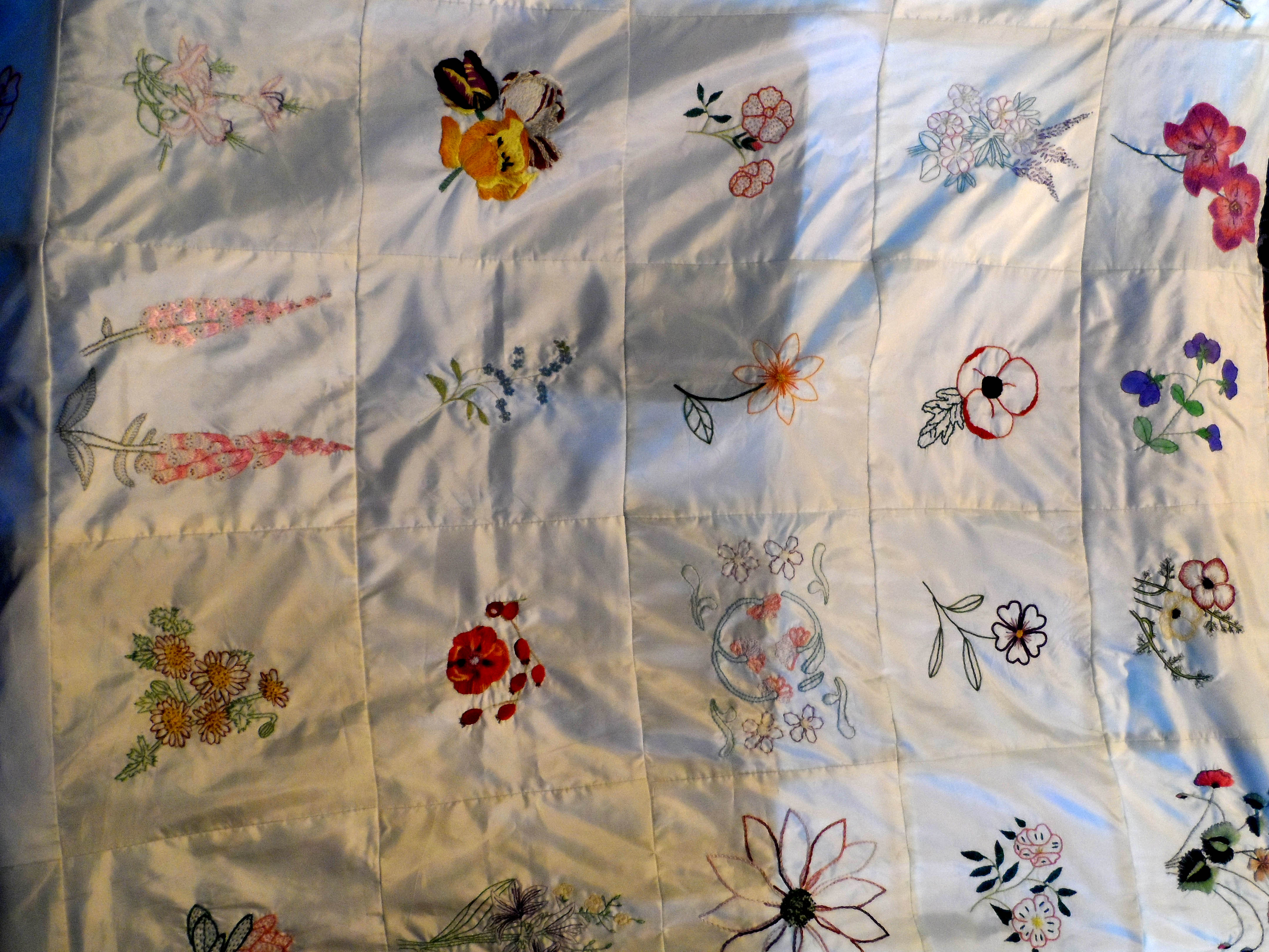 Ruby's latest Streepur hand embroidered silk quilt which will be raffled to aid the Sreepur funds