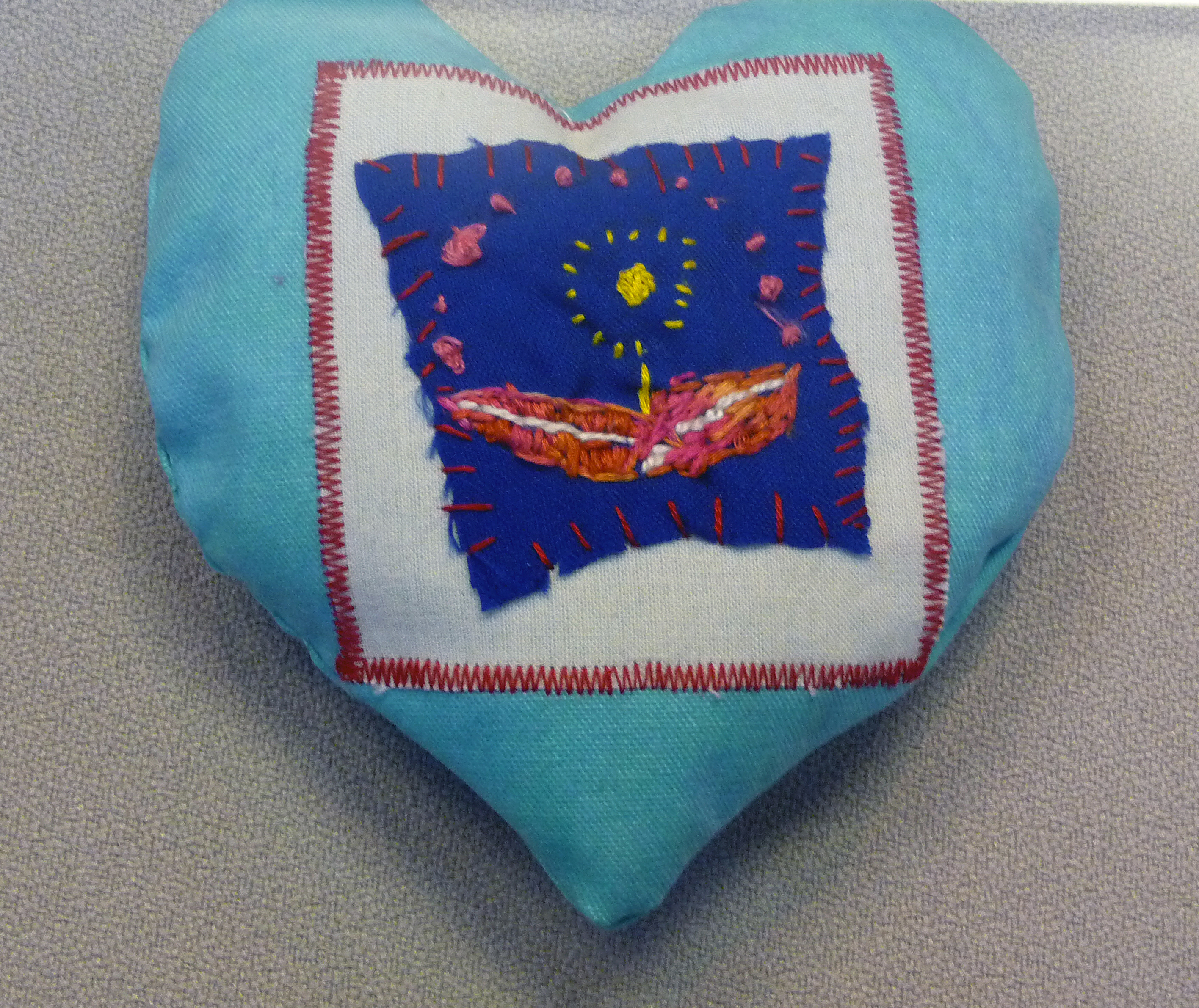 pincushion to commemorate World War 1 made by Hope, a Merseyside Young Embroiderer