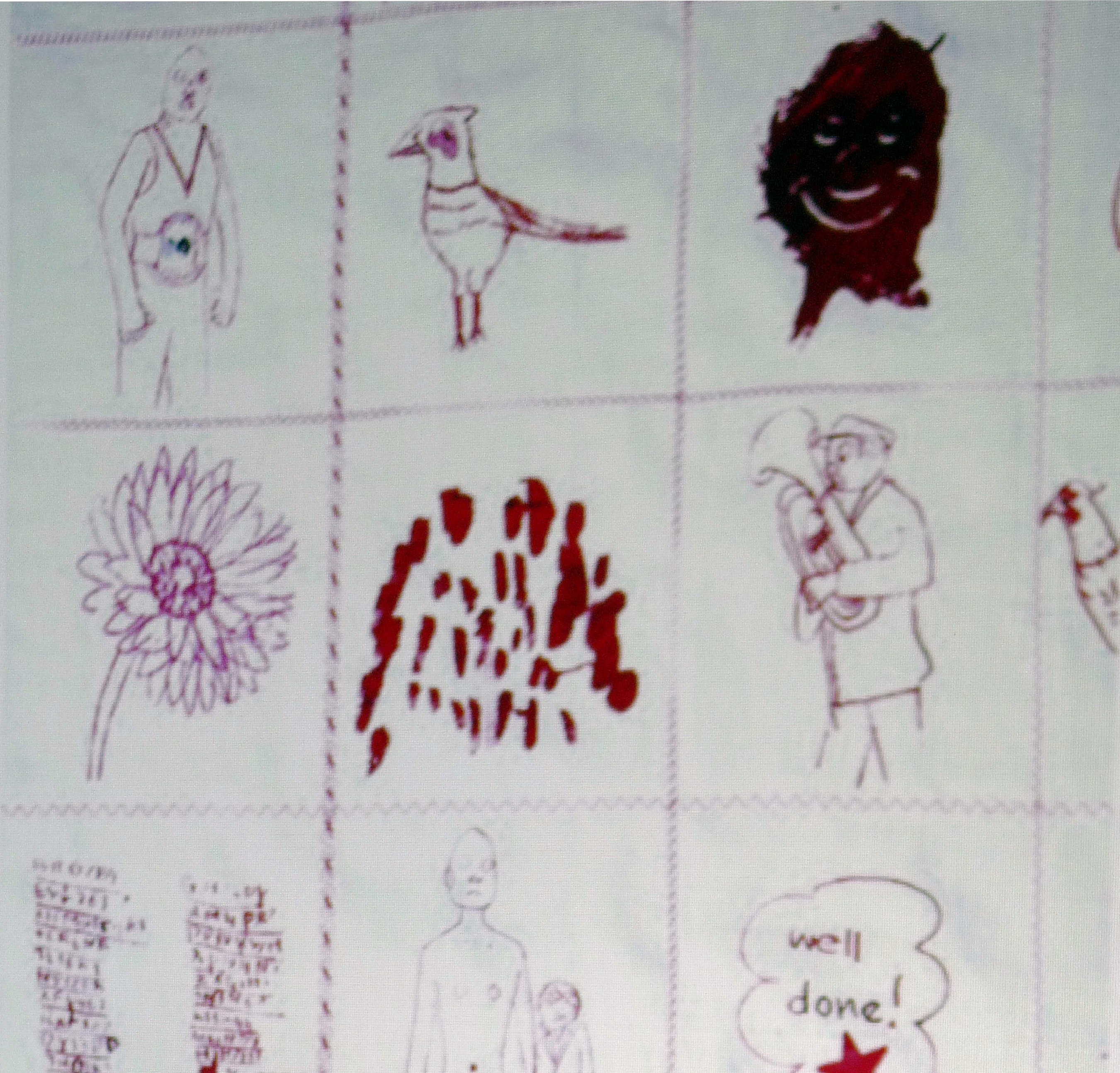 slide showing sketches from the Red Work collection by Rachael Howard