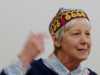 Sue Boardman and her cap inspired by Birkenhead Park
