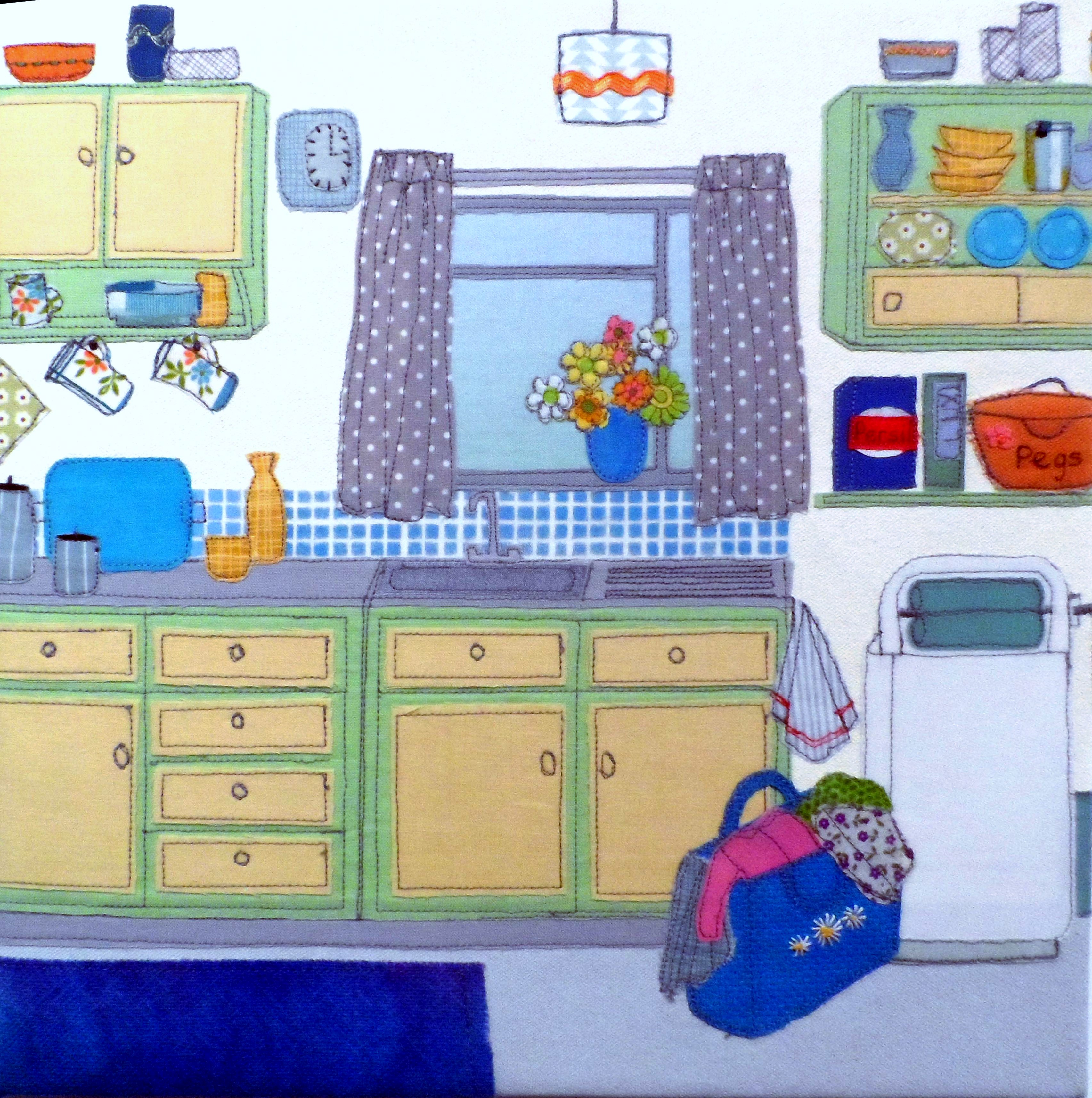 RETRO KITCHEN (i) by Linda Young, applique and stitch