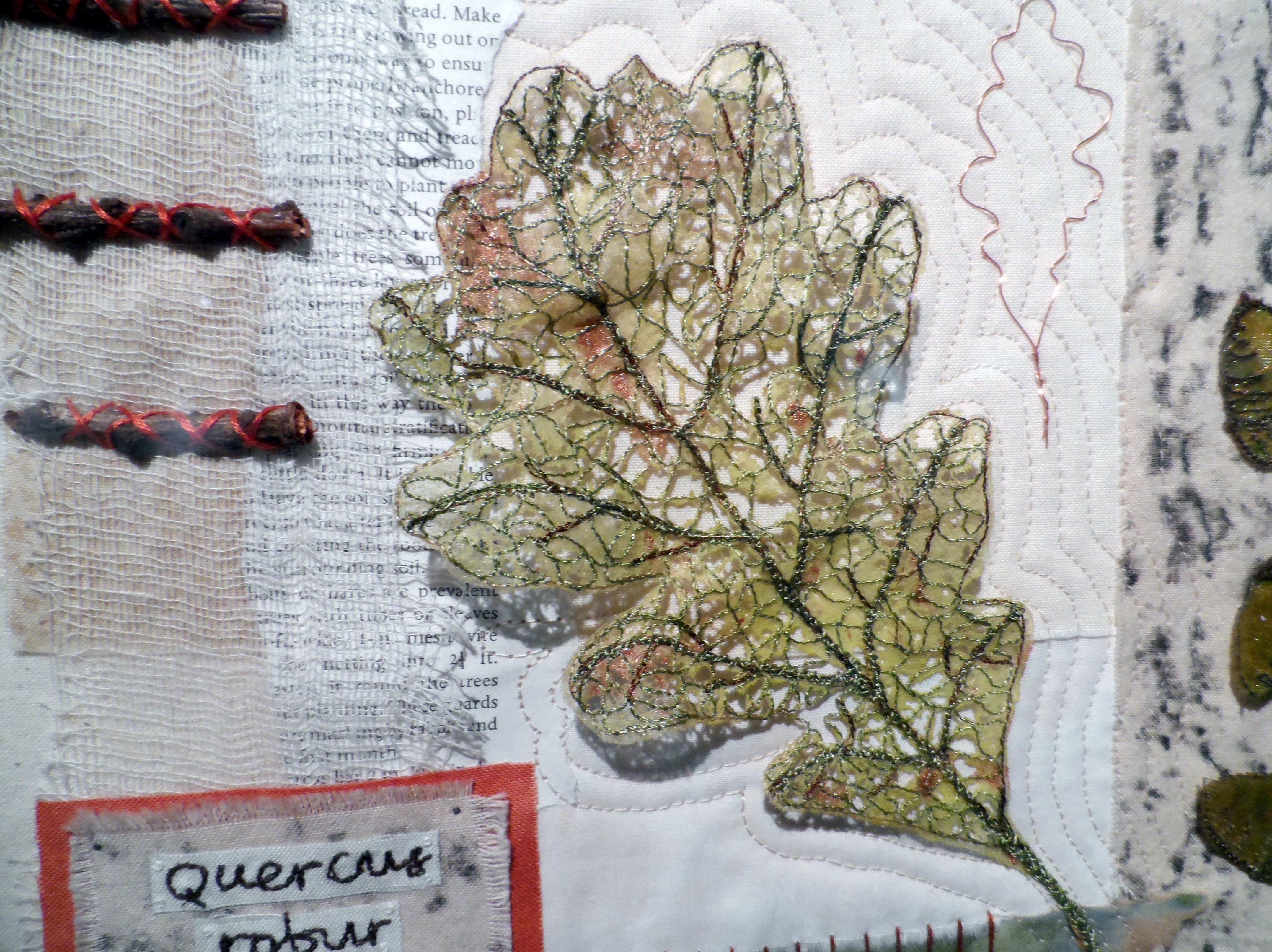 (detail) ENGLISH TREES - OAK by Jane Simpson, stitch and wire colage