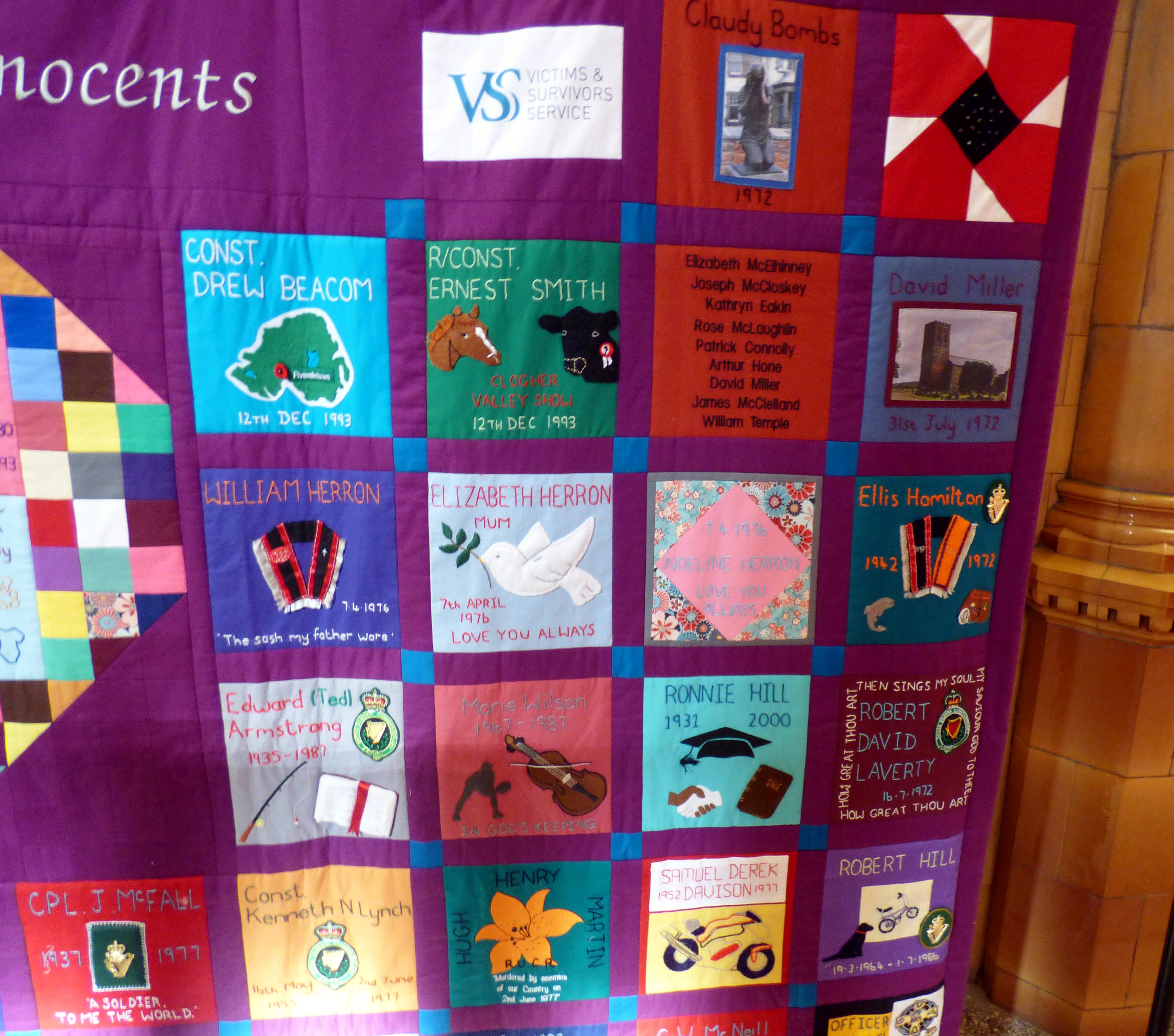 (detail) A PATCHWORK OF INNOCENTS, "A Tribute to Innocents" quilt exhibition, Victoria Gallery, March 2018
