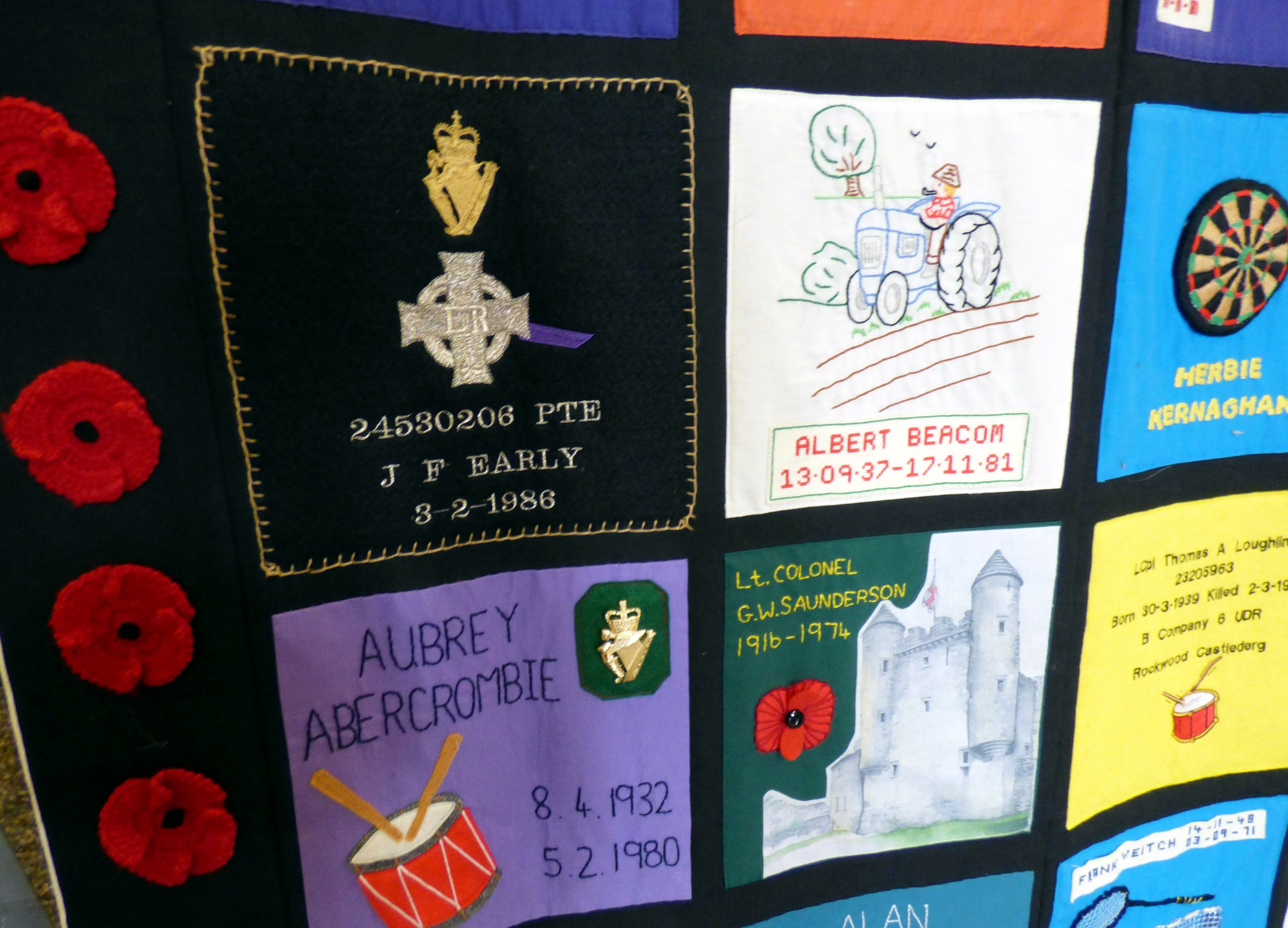 (detail) YOUR LEGACY LIVES ON..., "A Tribute to Innocents" quilt exhibition, Victoria Gallery, March 2018