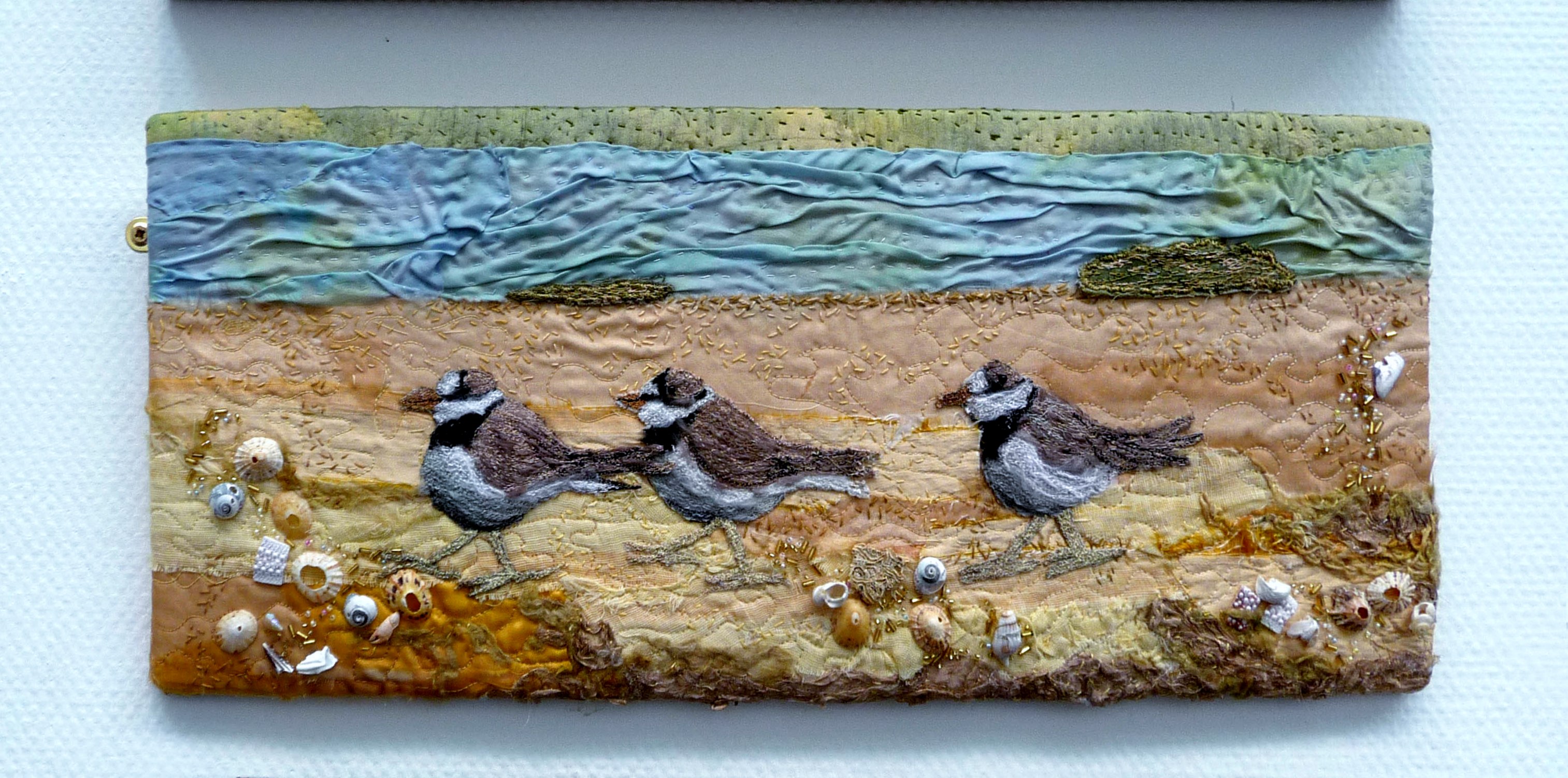 LITTLE RINGED PLOVERS & HILBRE ISLAND by Ros Cormack, hand stitched