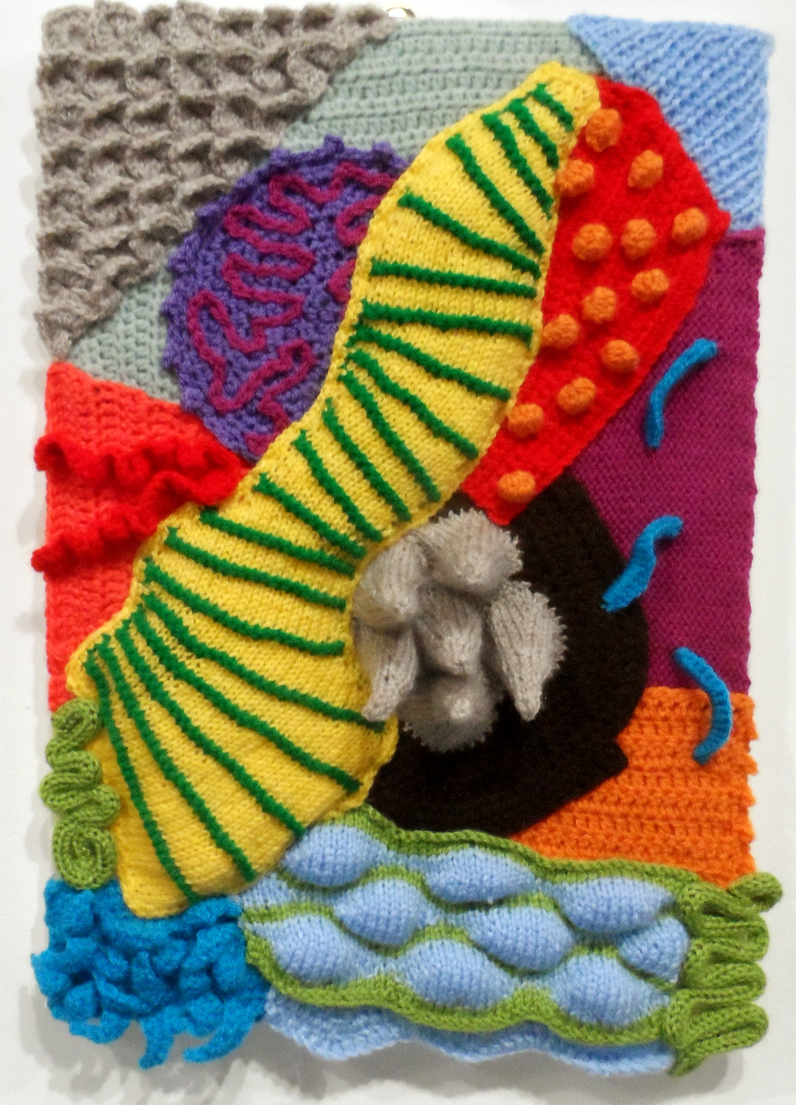 ABSTRACT LANDSCAPE by Ildiko Szabo, freeform knitting, Re-View Textile Group, Frodsham 2019