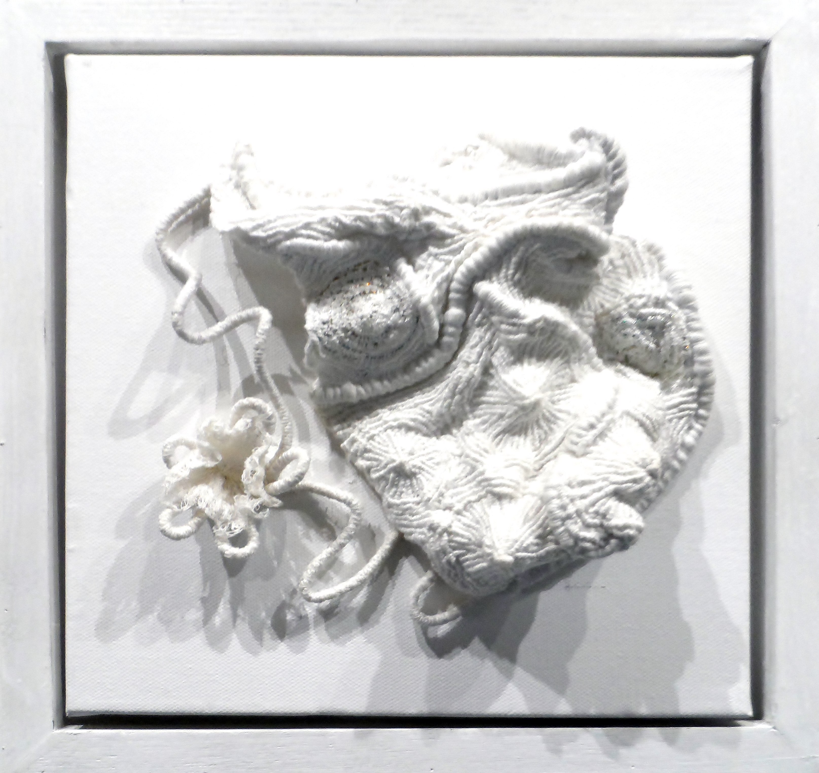 SEASHELLS 1 by Helen Cooper, whitework /manipulated fabric, Re-View Textile Group, Frodsham 2019