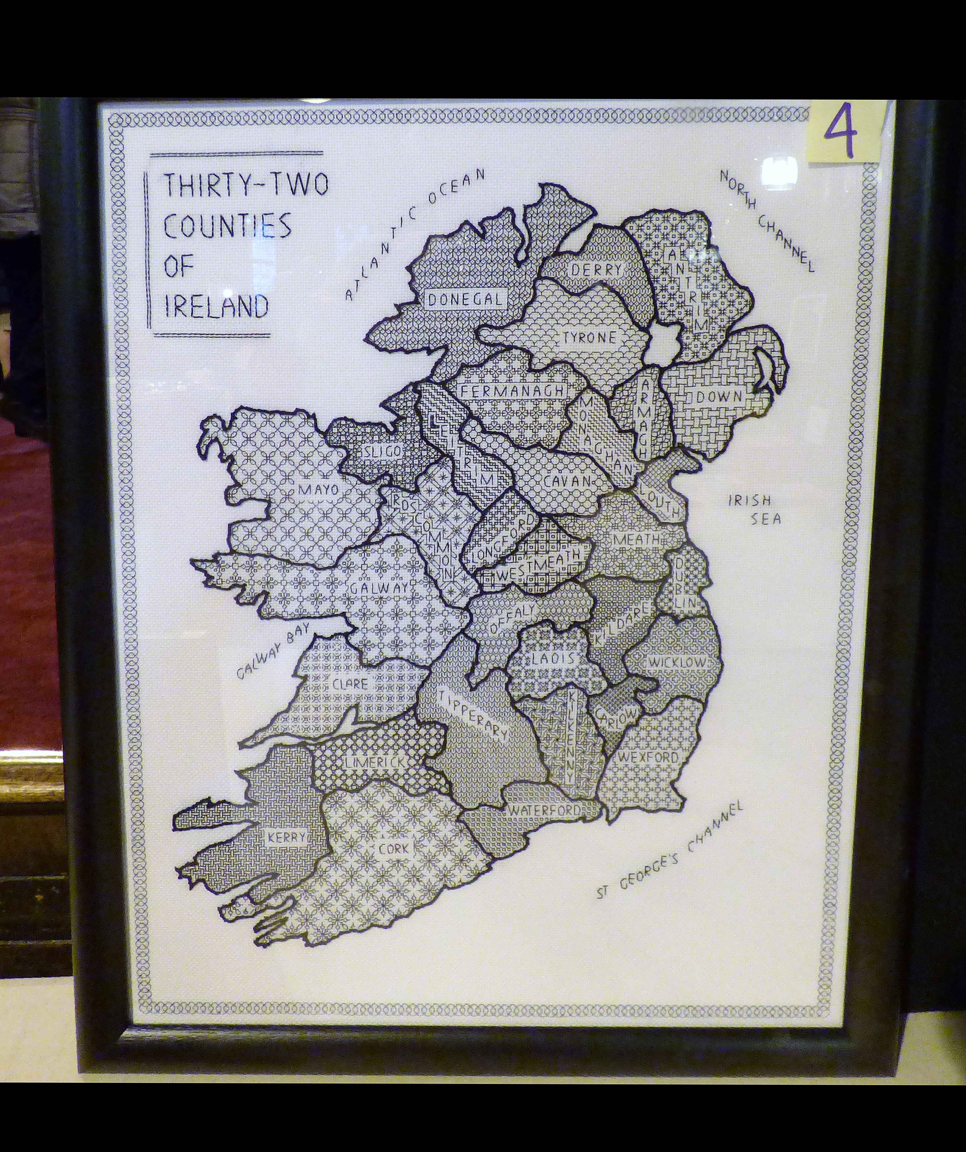 MAP OF IRELAND by Hilary McCormack, winning entry to Traditional Embroidery Competition 2016, blackwork