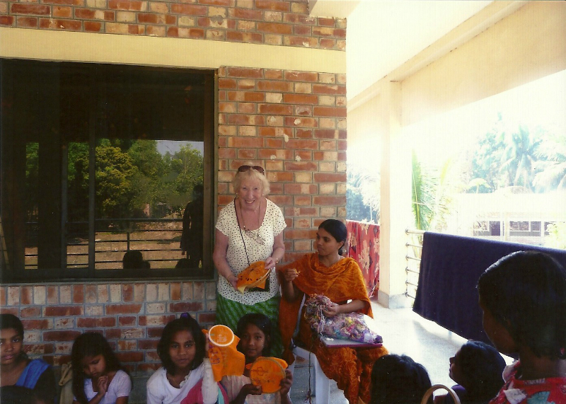 Ruby and Shabita sewing with the children in Sreepur, Bangladesh, Feb 2013