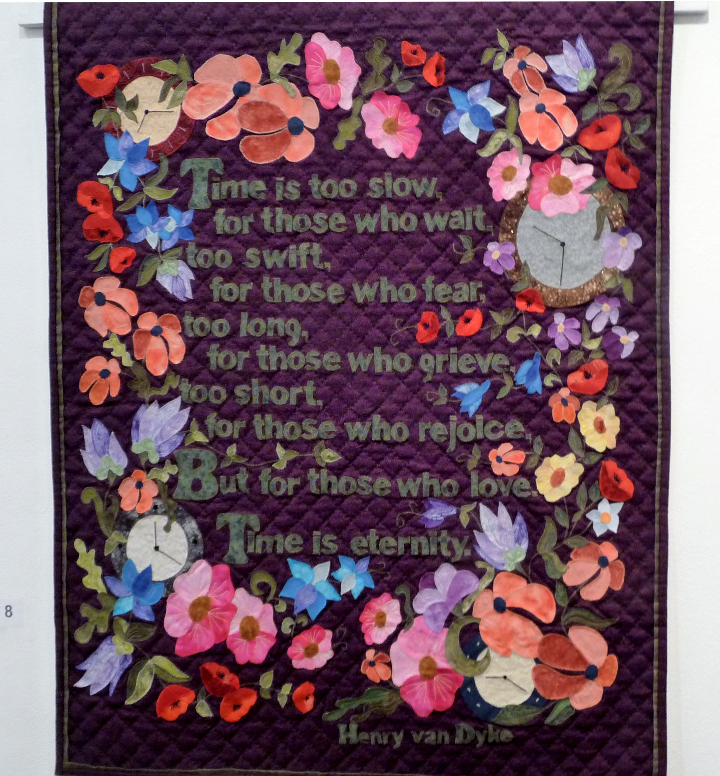 TIME, A WALL HANGING by Jackie Martin, machine and hand embroidery
