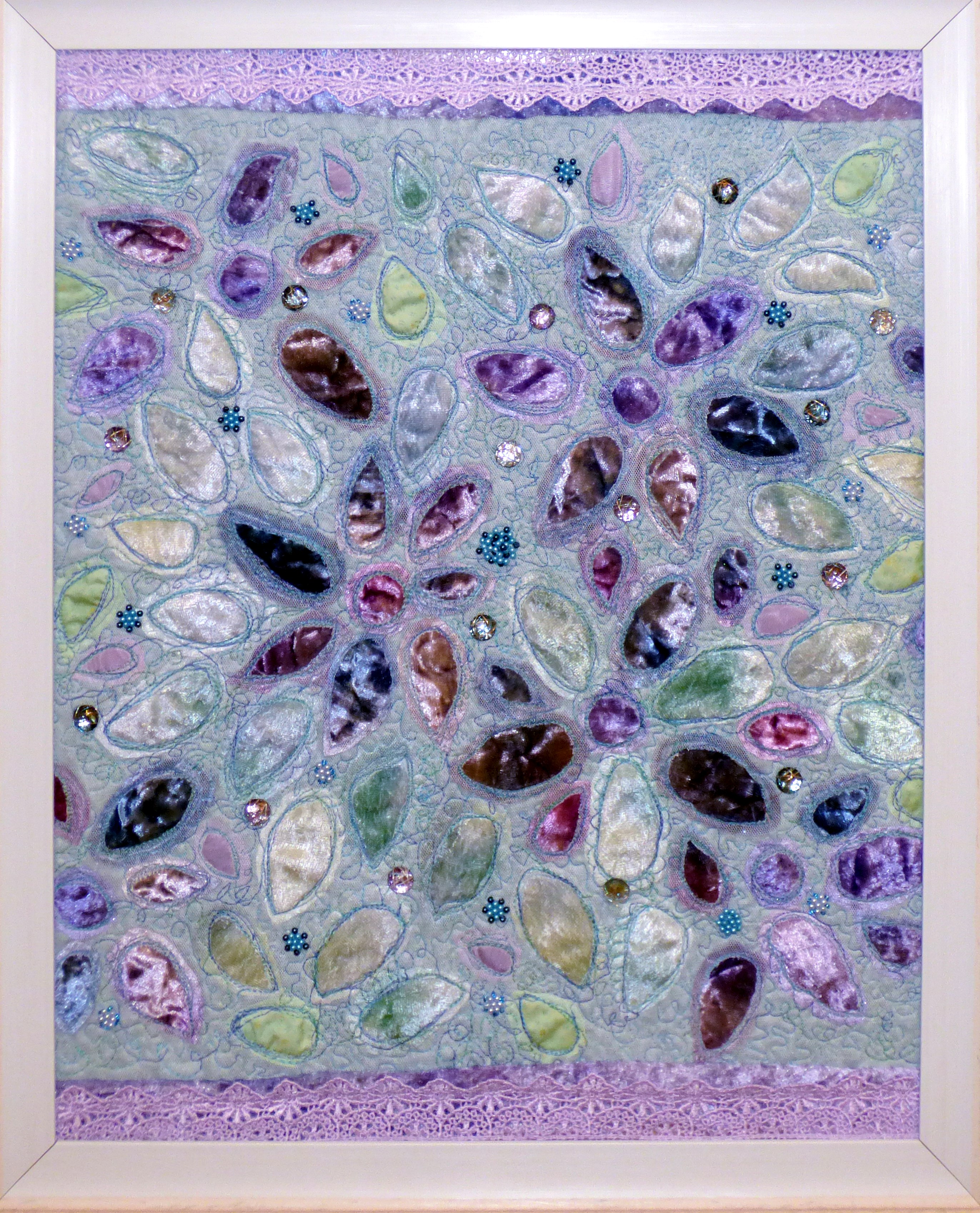 LLEAF ME ALONE" by Dary McPeake, transfer dyed fabric with machine stitching