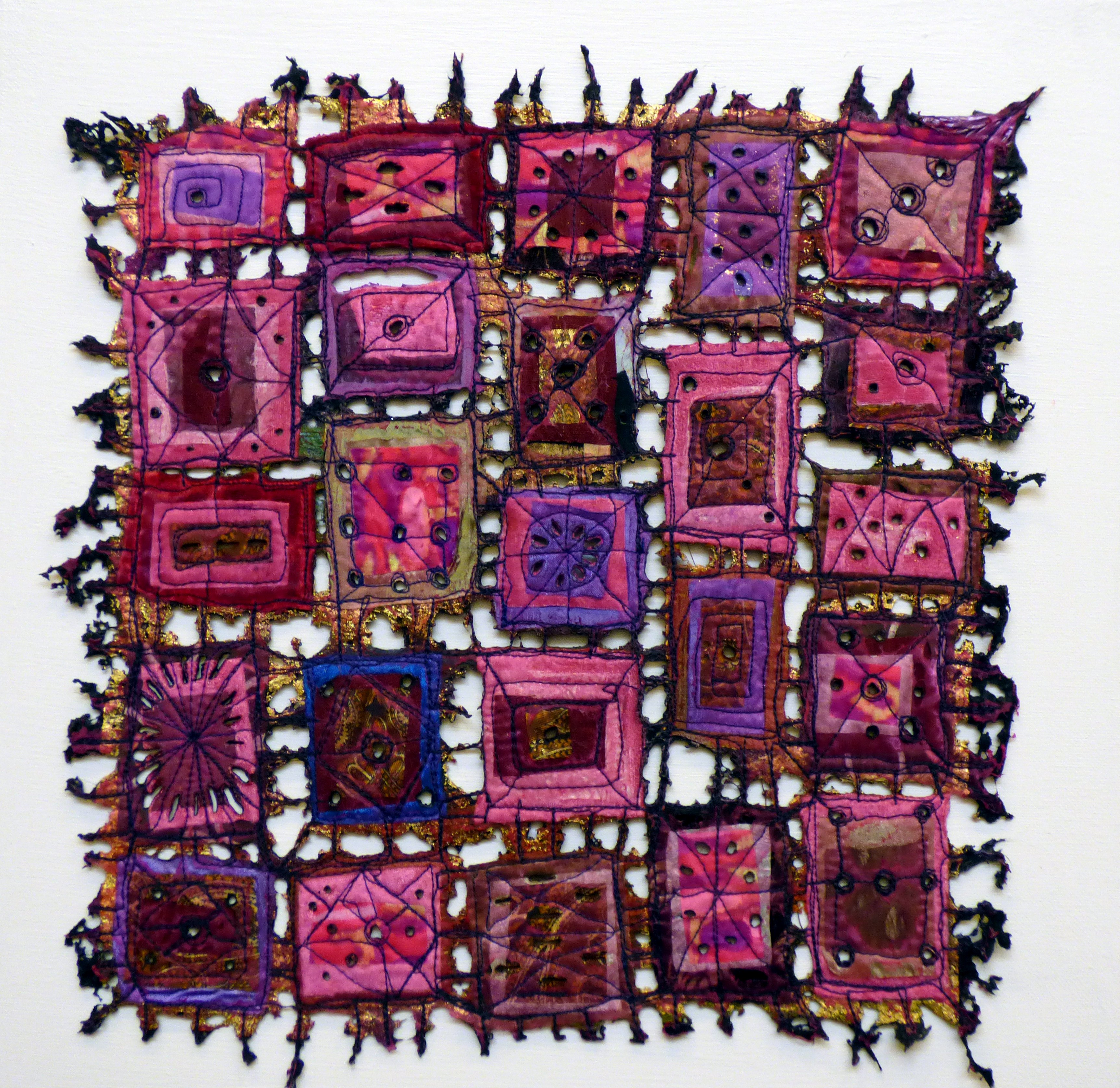 SQUARES by Judith Inman, machine embroidered mixed media