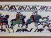 BAYEUX TAPESTRY SCENE by Fiona McCabe, Bayeux stitch in wools on pre-printed fabric