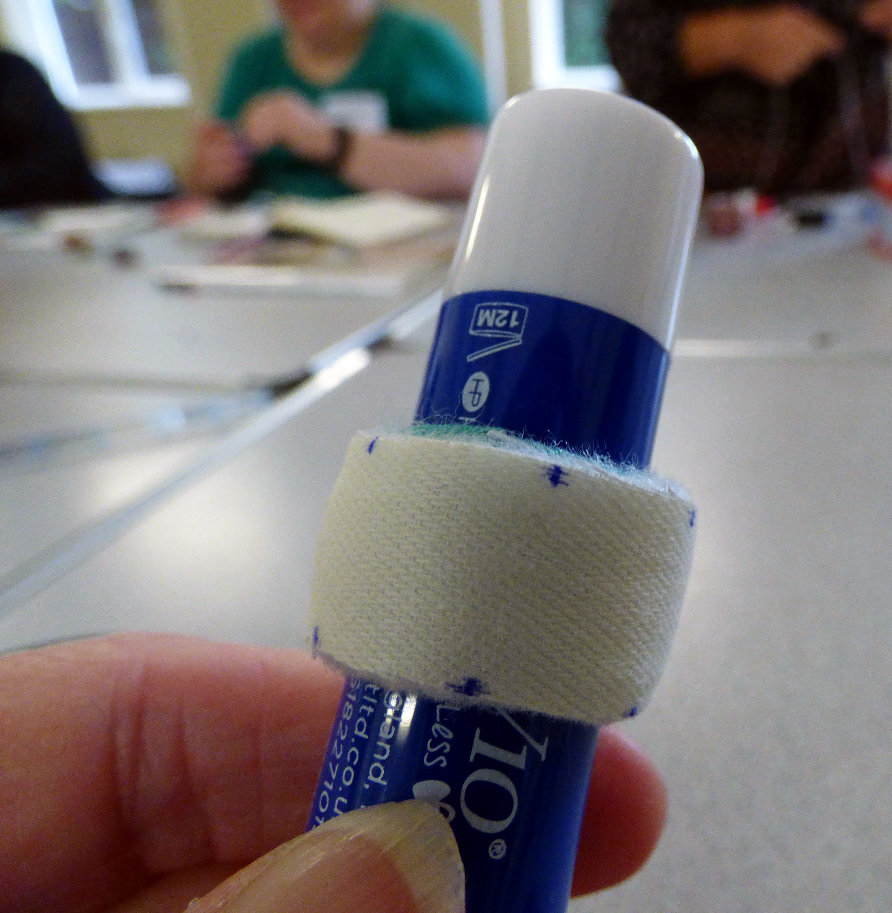 marking the stitching dots at Kathryn Thompson's "Japanese Thimbles" workshop