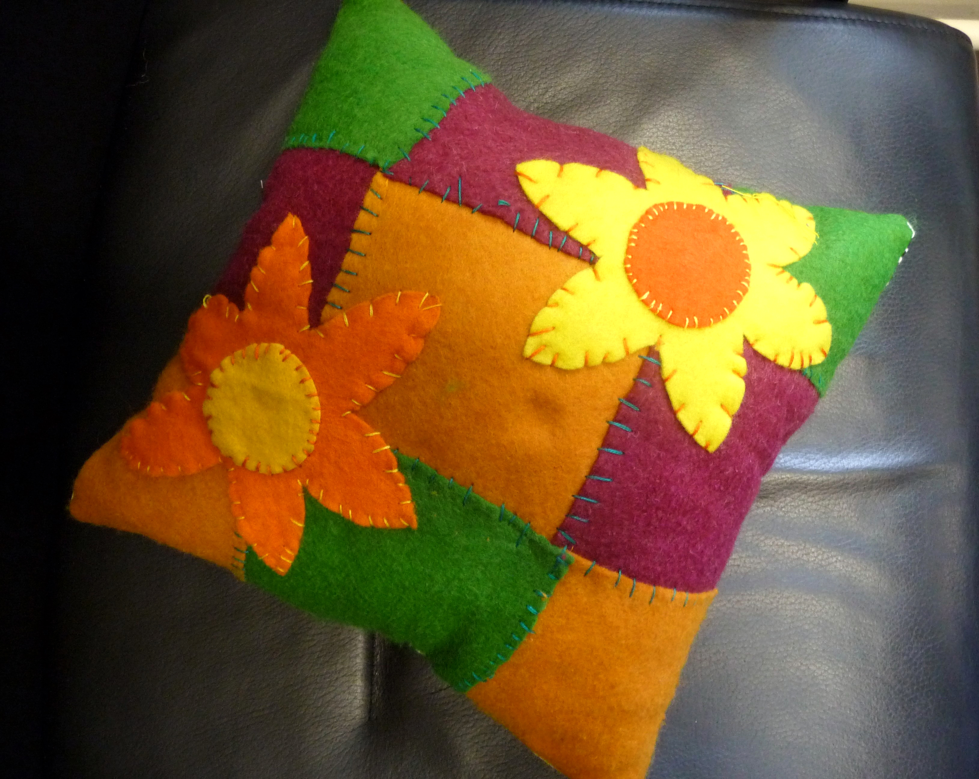 first completed applique cushion at YE group 2015