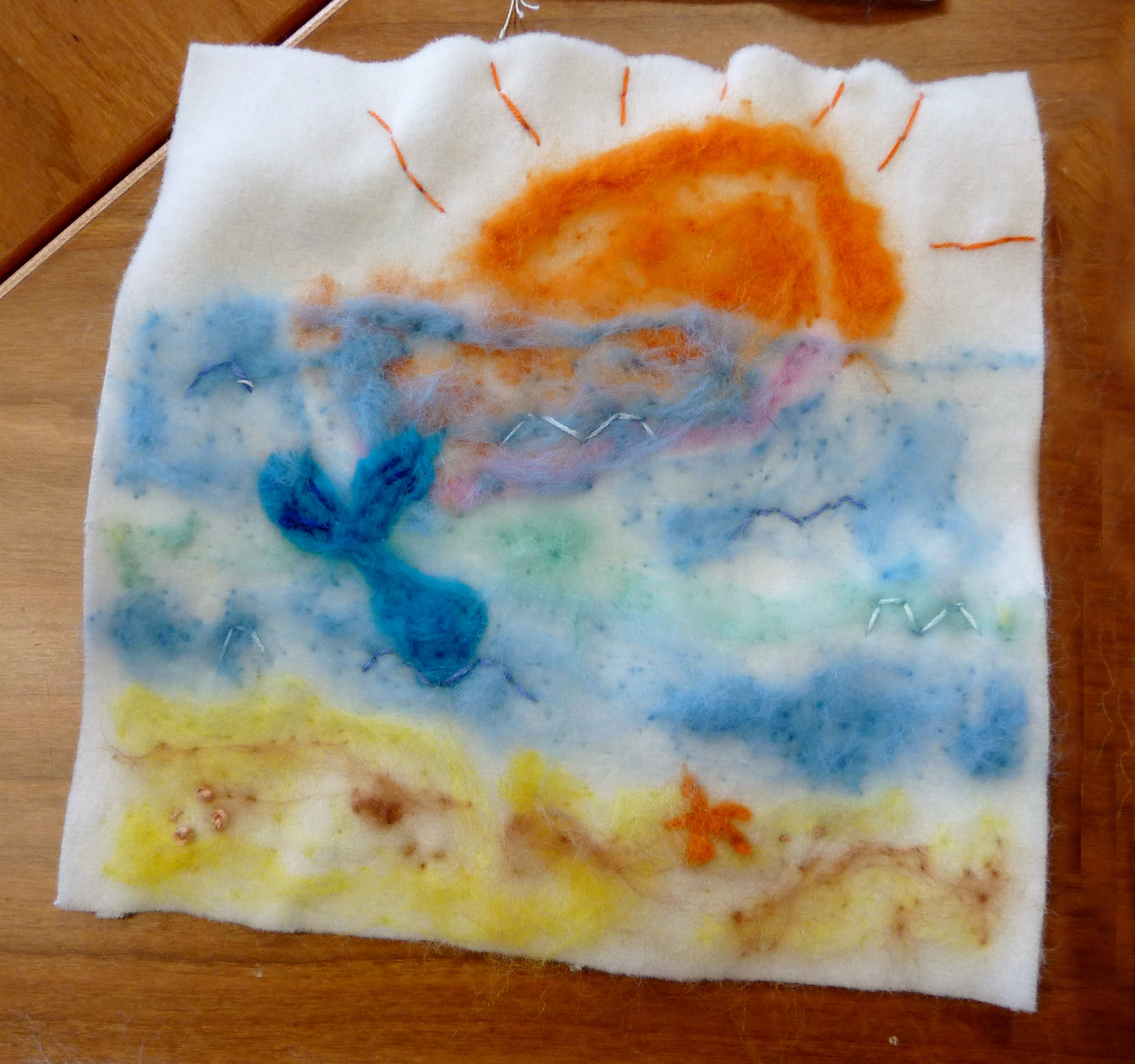YE group May 2015. This is Ruby's completed needlefelted seascape