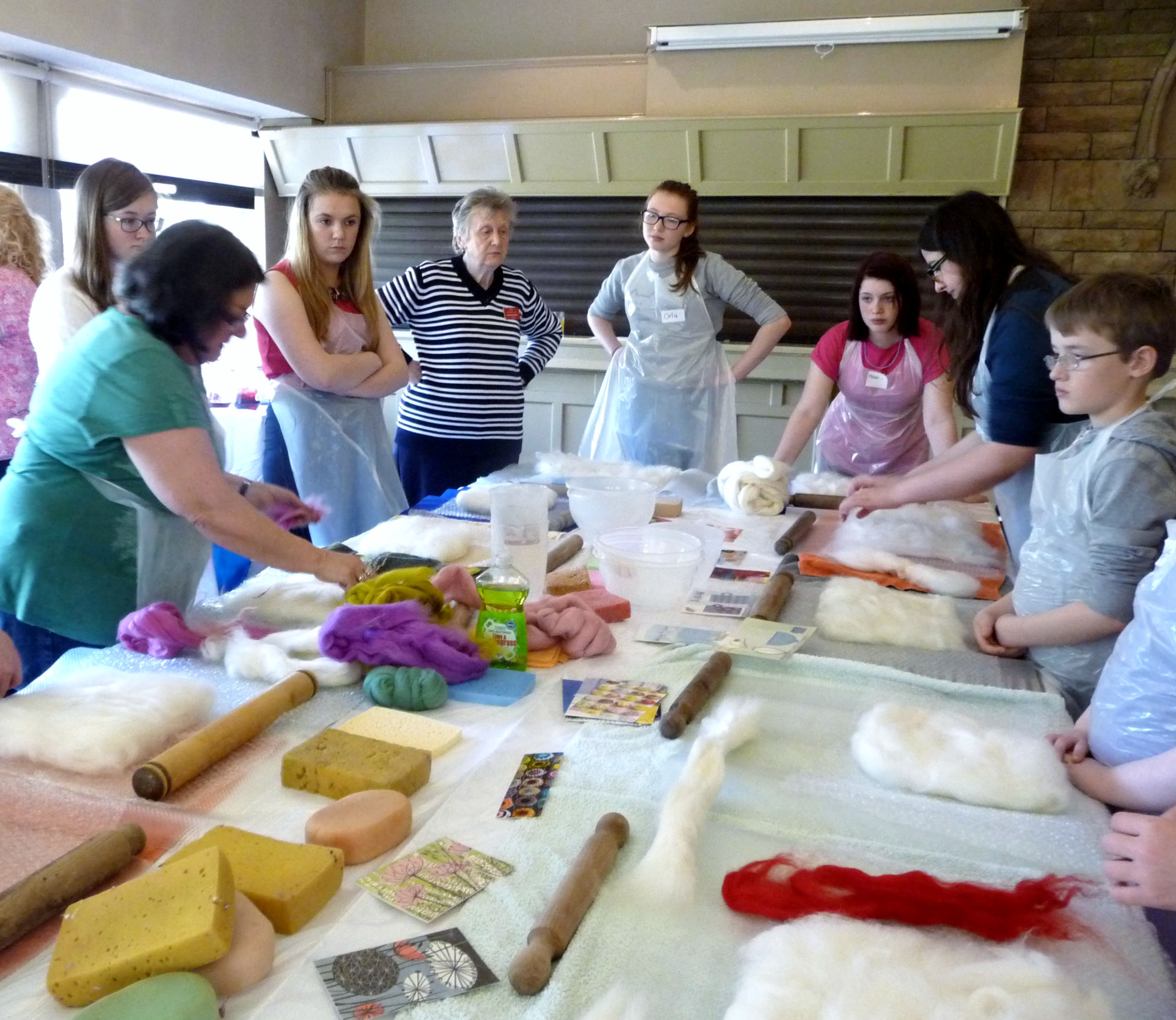 Barbara Jepson, our tutor, is describing how the layer of coloured wool should be laid at NW Regional Day 2014