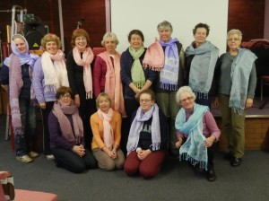 Sreepur scarves decorated by members of Isle of Mann Branch of Embroiderers' Guild