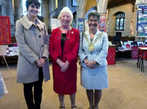 Ruby Porter MBE with Liverpool Lord Mayor Erica Kemp, and the Lord Mayor's daughter The Lady Mayoress in St Barnabus Church, Liverpool, 2014