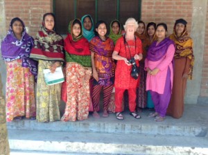 Ruby Porter MBE had a meeting with the village mothers who embroider in Sreepur, Bangladesh. They are all enjoying their work