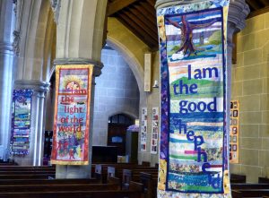 banners designed and made by Norma Heron with assistnce from the ladies of St Barnabus Church, Penny Lane