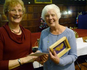 Jean Mather receiving her prize as winner of the Traditional Embroidery Competition 2013