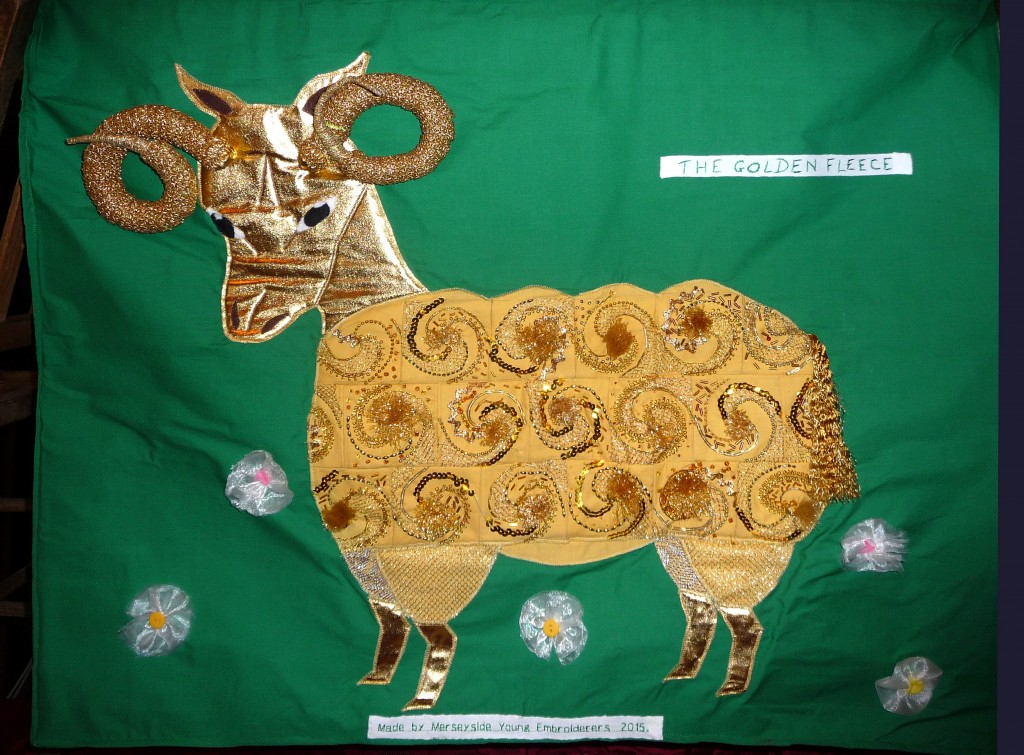 this is 'The Golden Fleece', winner of the deDenne national competition for Young Embroiderers 2015. Merseyside YE won First Prize for the Group entry