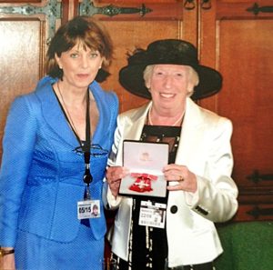 Dr Sheila Fitzpatrick MBE & Rubina Porter MBE at Buckingham Palace, June 2016