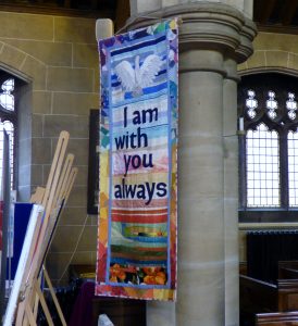 banner designed and made by Norma Heron with assistnce from the ladies of St Barnabus Church, Penny Lane