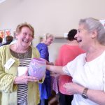 Beryl Webster, winner of 2018 Colour Competition presented with the Edna Billison Glass Trophy by MEG Chair Vicky Williams