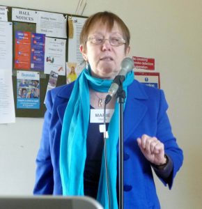 Marie Stacey speaking about "Stitching Wider Horizons - embroidery with sight problems"