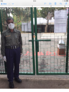 guard at the gate of Sreepur Refuge during corona virus lockdown, April 2020