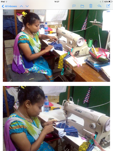 Parul is sewing masks in Sreepur, August 2020