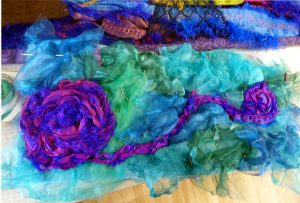 student's work in progress at "Creating with Sari Silk" 